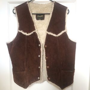 Vintage Wrangler Brown Sheep Skin Vest. Used.